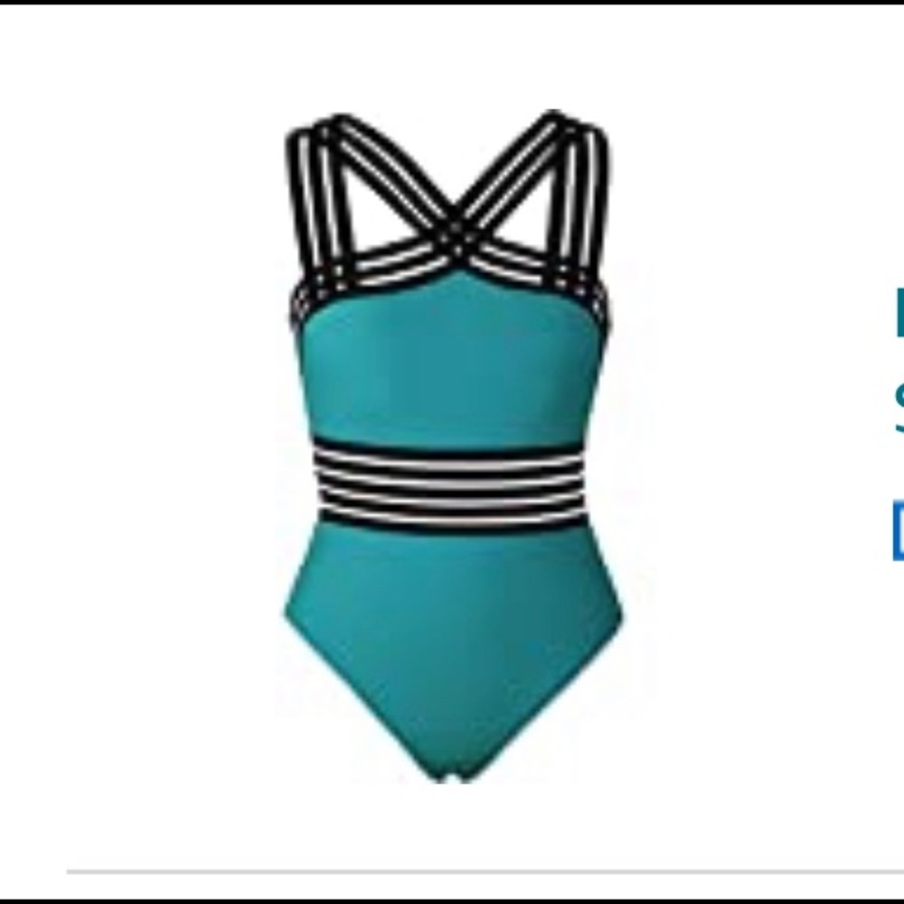 One piece bathing suit with front crossover